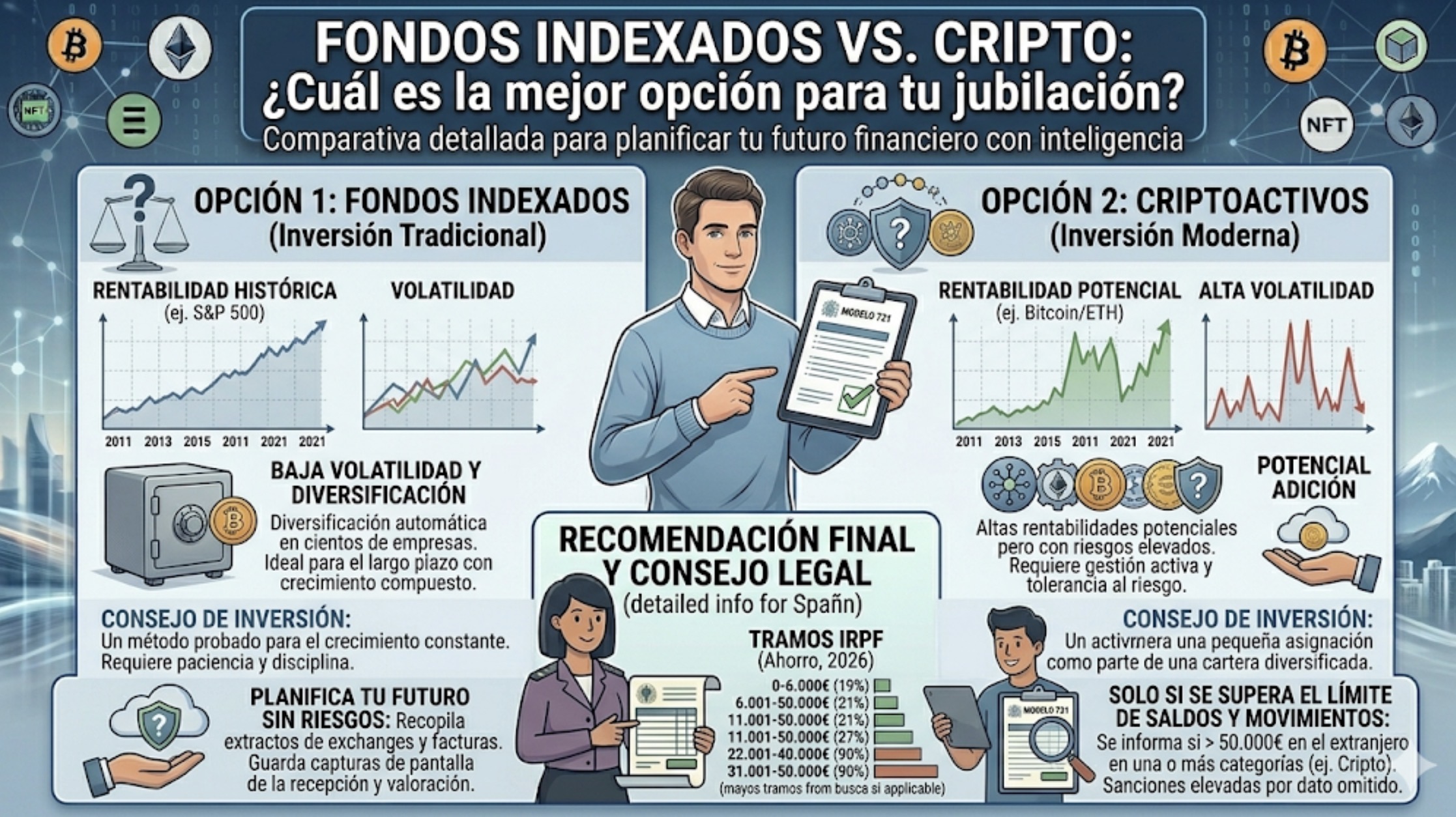 Fondos Indexados vs. Cripto: ¿Cuál es la mejor opción para tu jubilación?